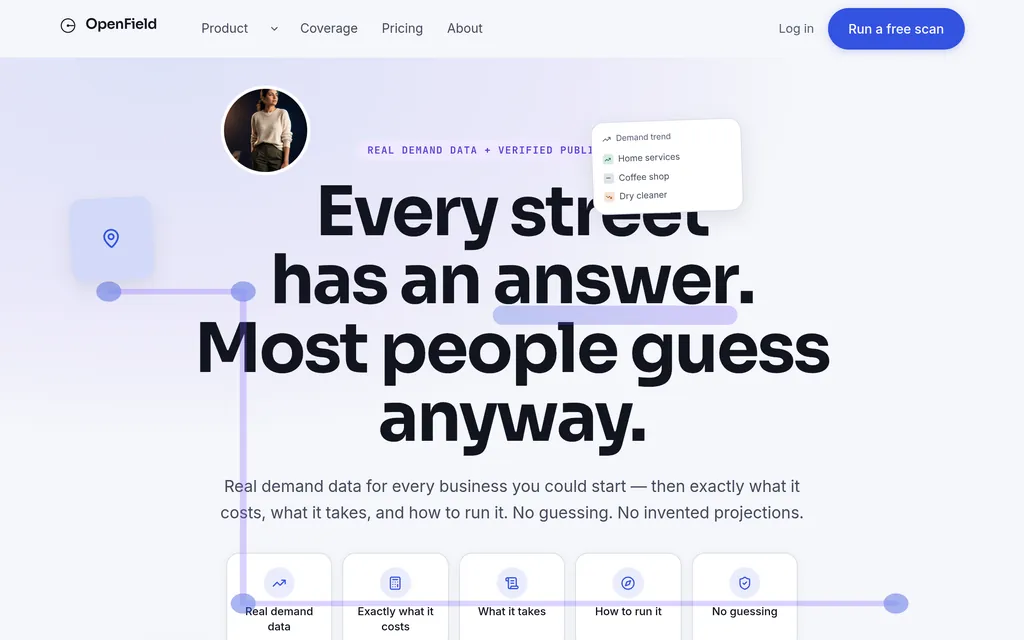 OpenField homepage — Find and validate your next business